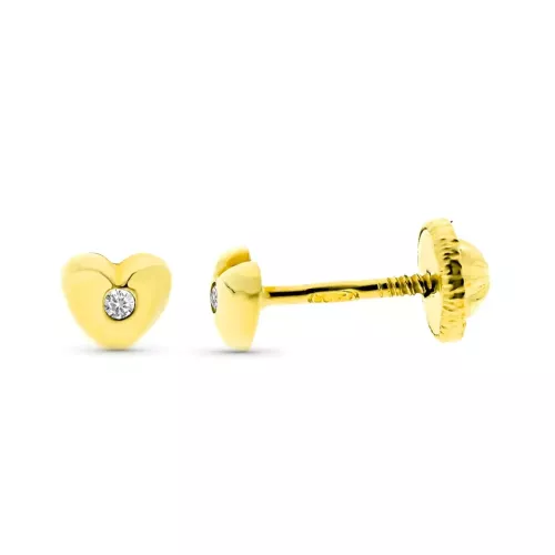 9K PENDIENTES ORO AMARILLO CORAZON DIAMANTES 0.016 CTS SI-H 4 MM TUERCA 0