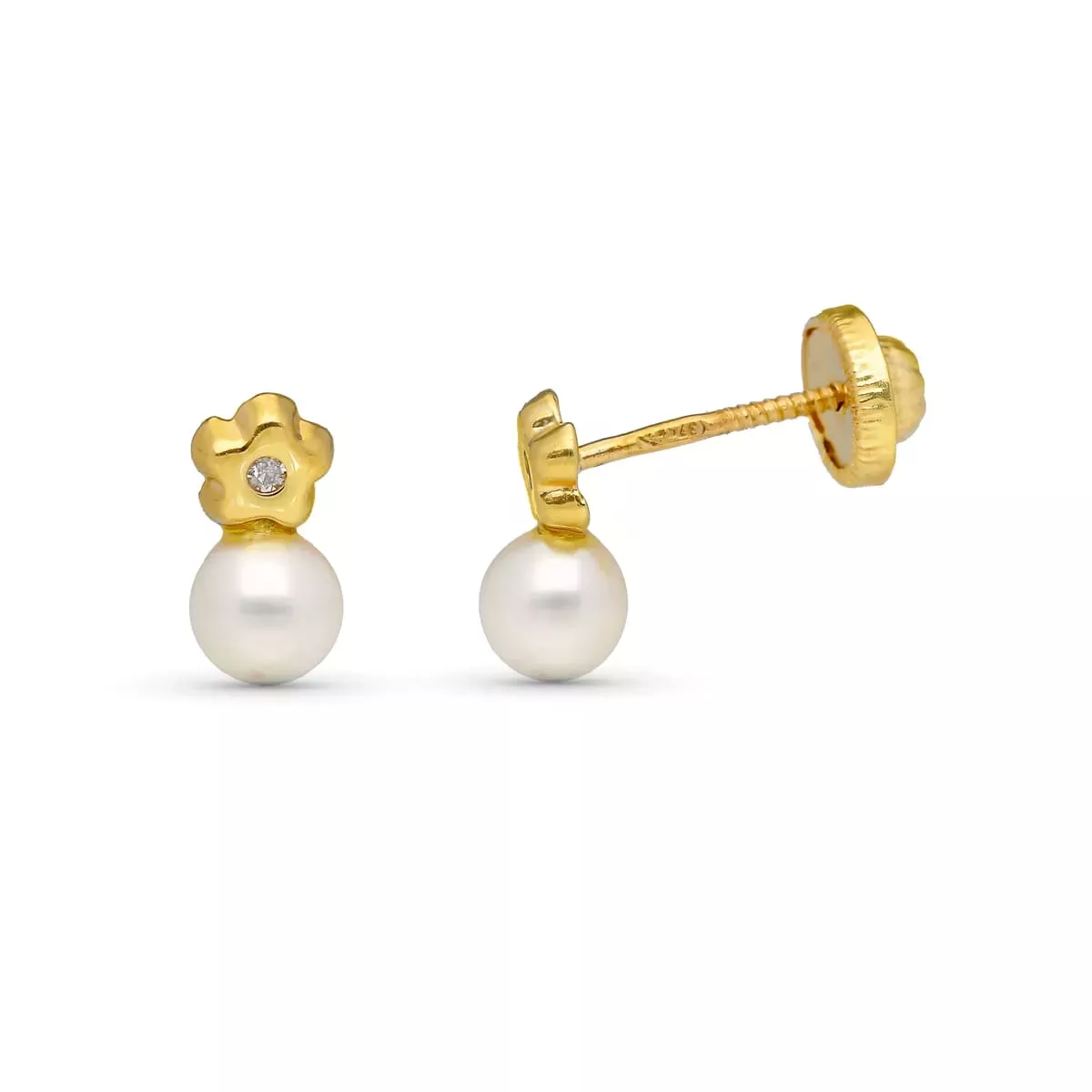 9K PENDIENTES ORO AMARILLO DIAMANTES 9X5 MM 0.02 CTS SI-H TUERCA 0