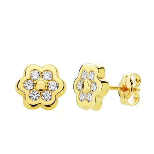 9K PENDIENTES ORO AMARILLO FLOR 7X7 MM CIERRE PRESION 0