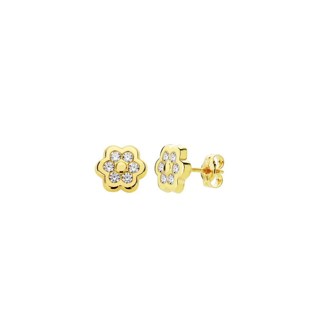 9K PENDIENTES ORO AMARILLO FLOR 7X7 MM CIERRE PRESION 0