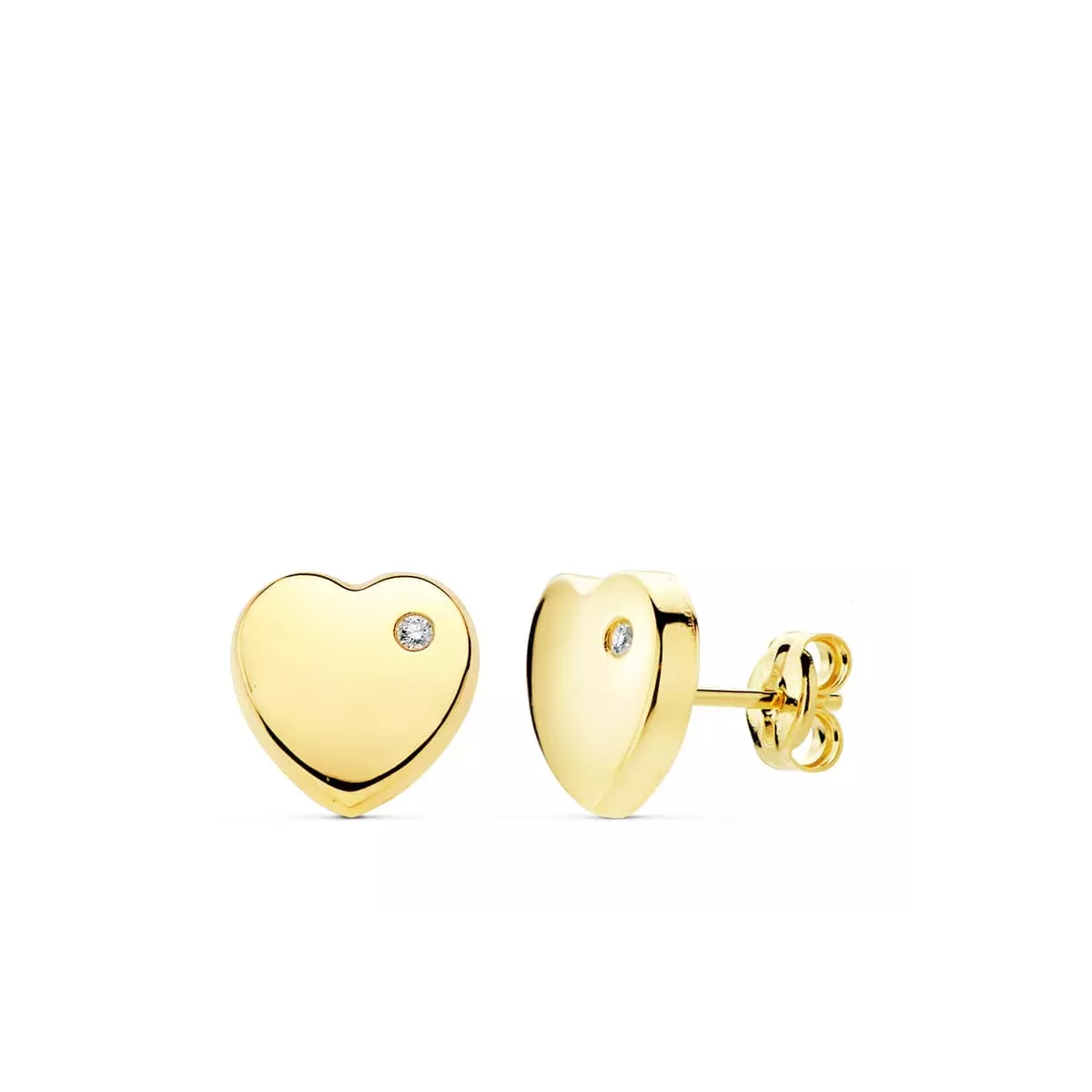 9K PENDIENTES ORO AMARILLO CORAZON BRILLO CON CIRCONITA 8X8 MM. CIERRE PRESION 0