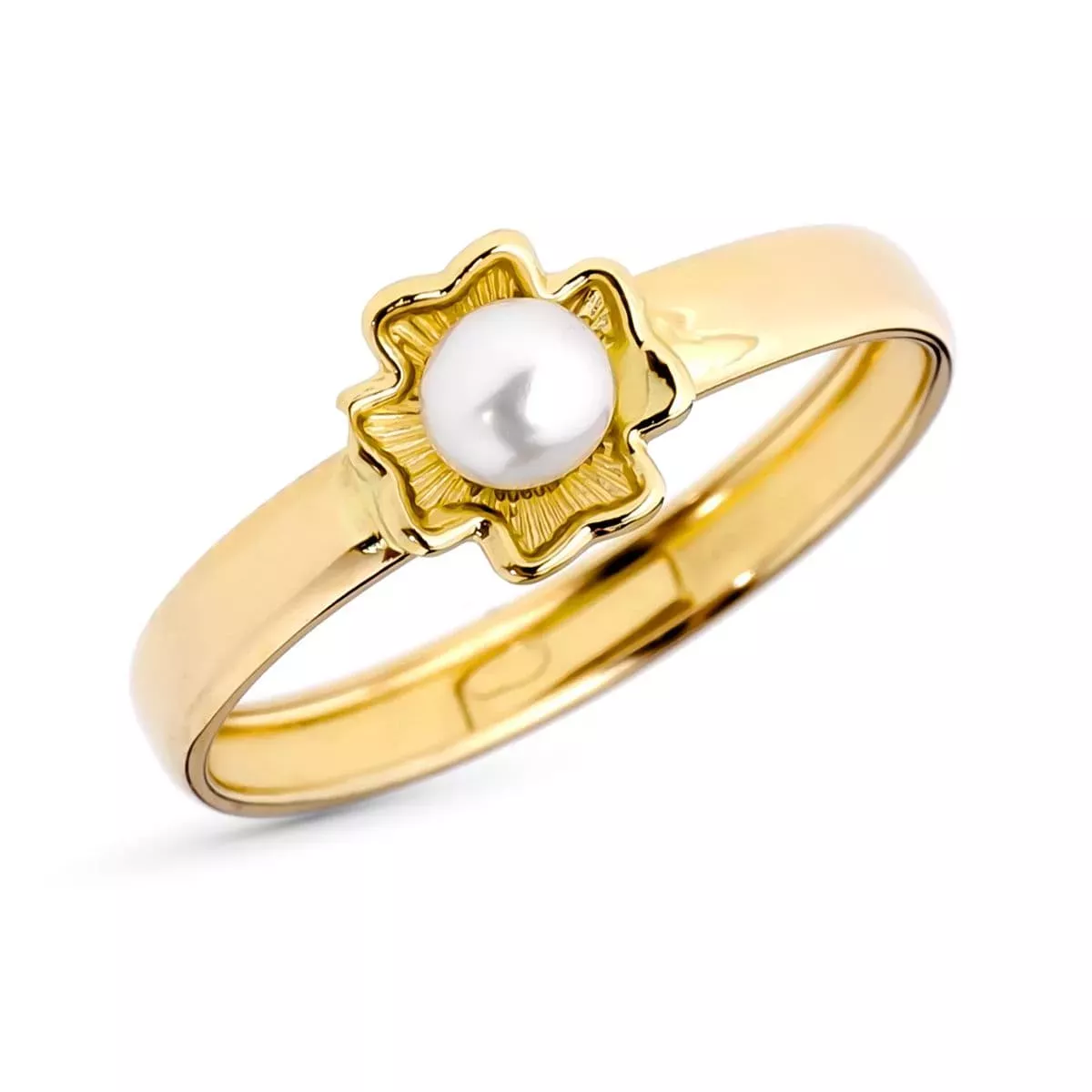 18K SORTIJA ORO AMARILLO TREBOL PERLA 4MM. ANCHO: 7MM 0