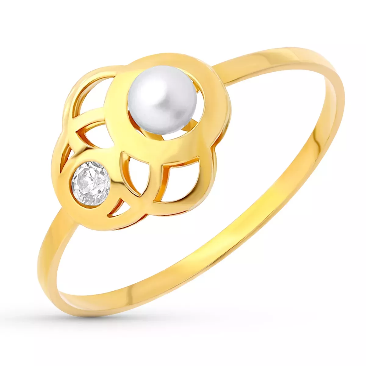 18K SORTIJA ORO AMARILLO MOTIVO CALADO CON PERLA 3 MM CIRCONITA. 0