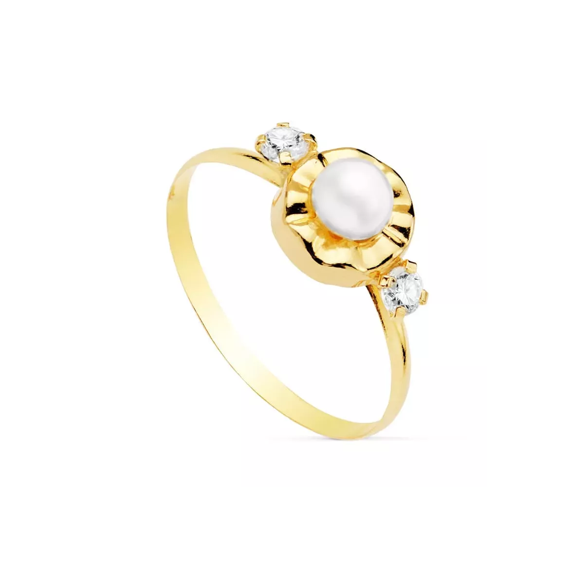 18K SORTIJA ORO AMARILLO CON CIRCONITAS Y PERLA DE 4 MM. ANCHO: 7 MM 0