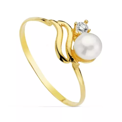 18K SORTIJA ORO AMARILLO CON PERLA DE 5 MM Y CIRCONITA. ANCHO: 8 MM 0