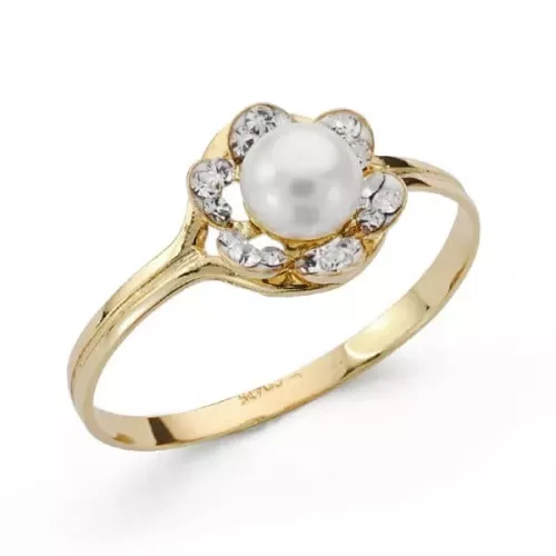 18K SORTIJA ORO AMARILLO FLOR CON PERLA Y CIRCONITA. ANCHO: 8 MM 1