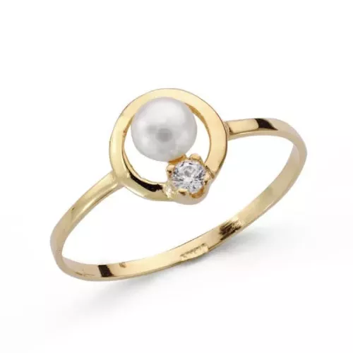 18K SORTIJA ORO AMARILLO COMUNION PERLA Y CIRCONITA 1