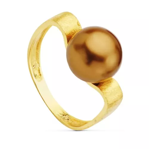 18K SORTIJA ORO AMARILLO RAYADA PERLA CHOCOLATE 10 MM 2
