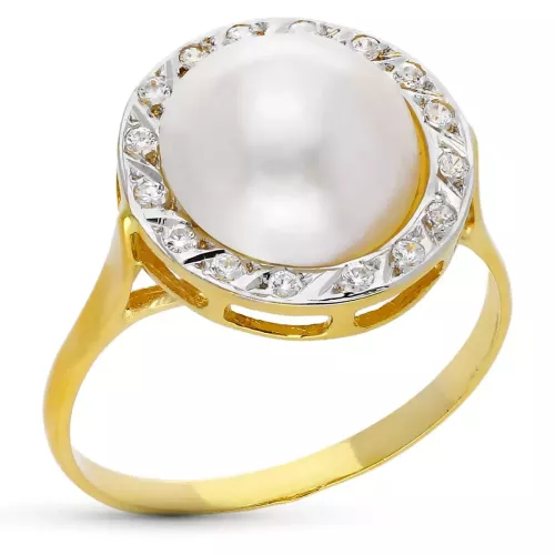 18K SORTIJA ORO AMARILLO PERLA JAPONESA CULTIVADA 10 MM ANCHO TOTAL 14.50 MM 2