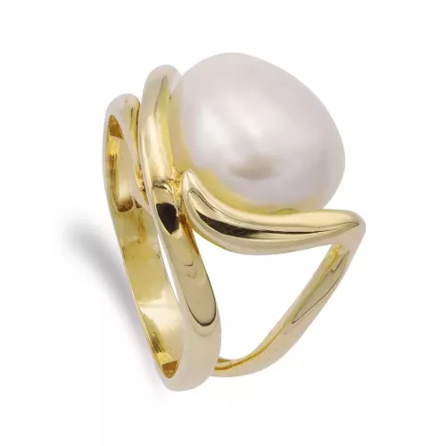 18K SORTIJA ORO AMARILLO MACIZA CON PERLA BARROCA 11 MM 4