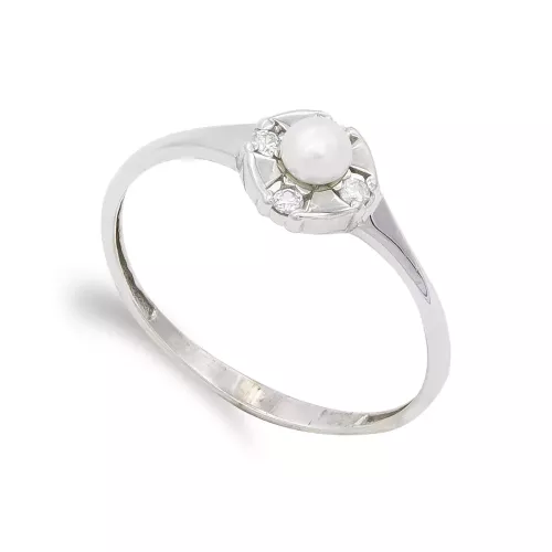 18K SORTIJA ORO BLANCO PERLA 3MM Y CIRCONITAS. ANCHO: 6