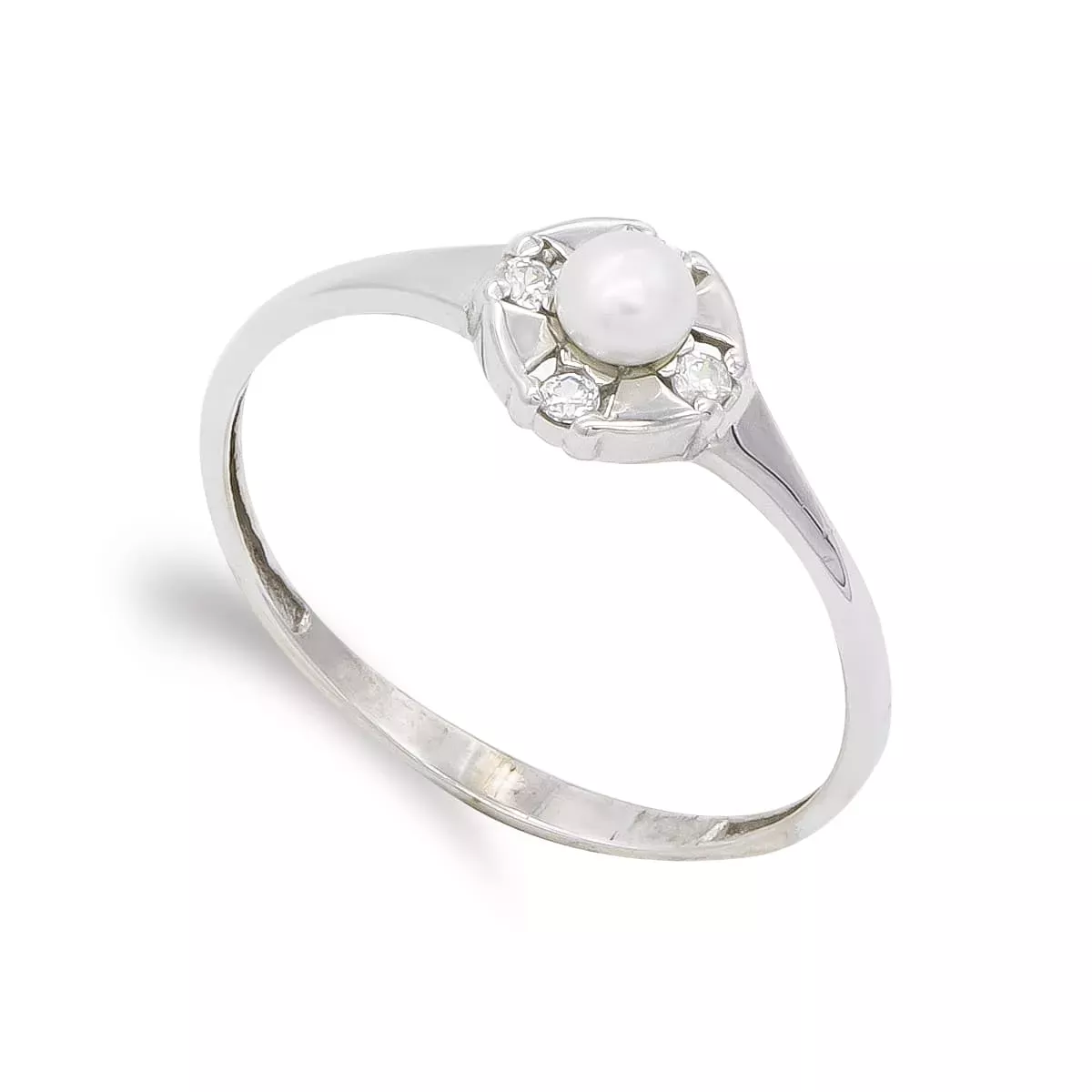 18K SORTIJA ORO BLANCO PERLA 3MM Y CIRCONITAS. ANCHO: 6