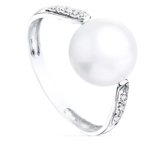 18K SORTIJA ORO BLANCO PERLA 10 MM CON CIRCONITA 11 MM ANCHO CUERPO 2.8 MM 1