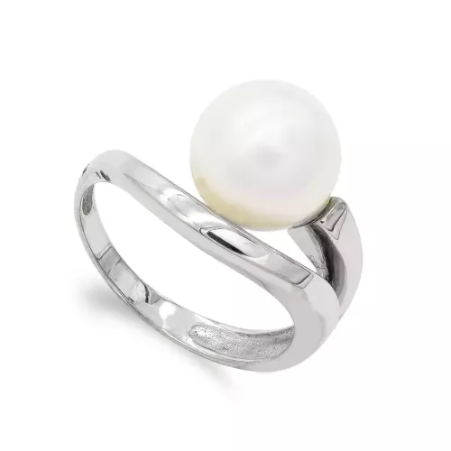 18K SORTIJA ORO BLANCO LISA Y PERLA DE 10 MM 3