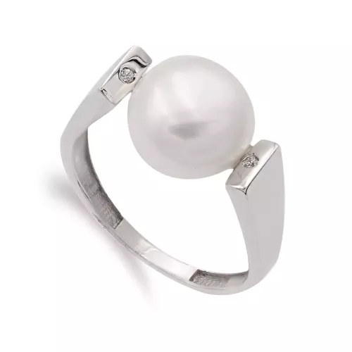 18K SORTIJA ORO BLANCO CON PERLA BARROCA Y CIRCONITAS. ANCHO: 11MM 3