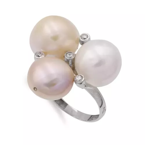 18K SORTIJA ORO BLANCO CON CIRCONITA Y 3 PERLA BARROCAS ANCHO 25X25 MM 4