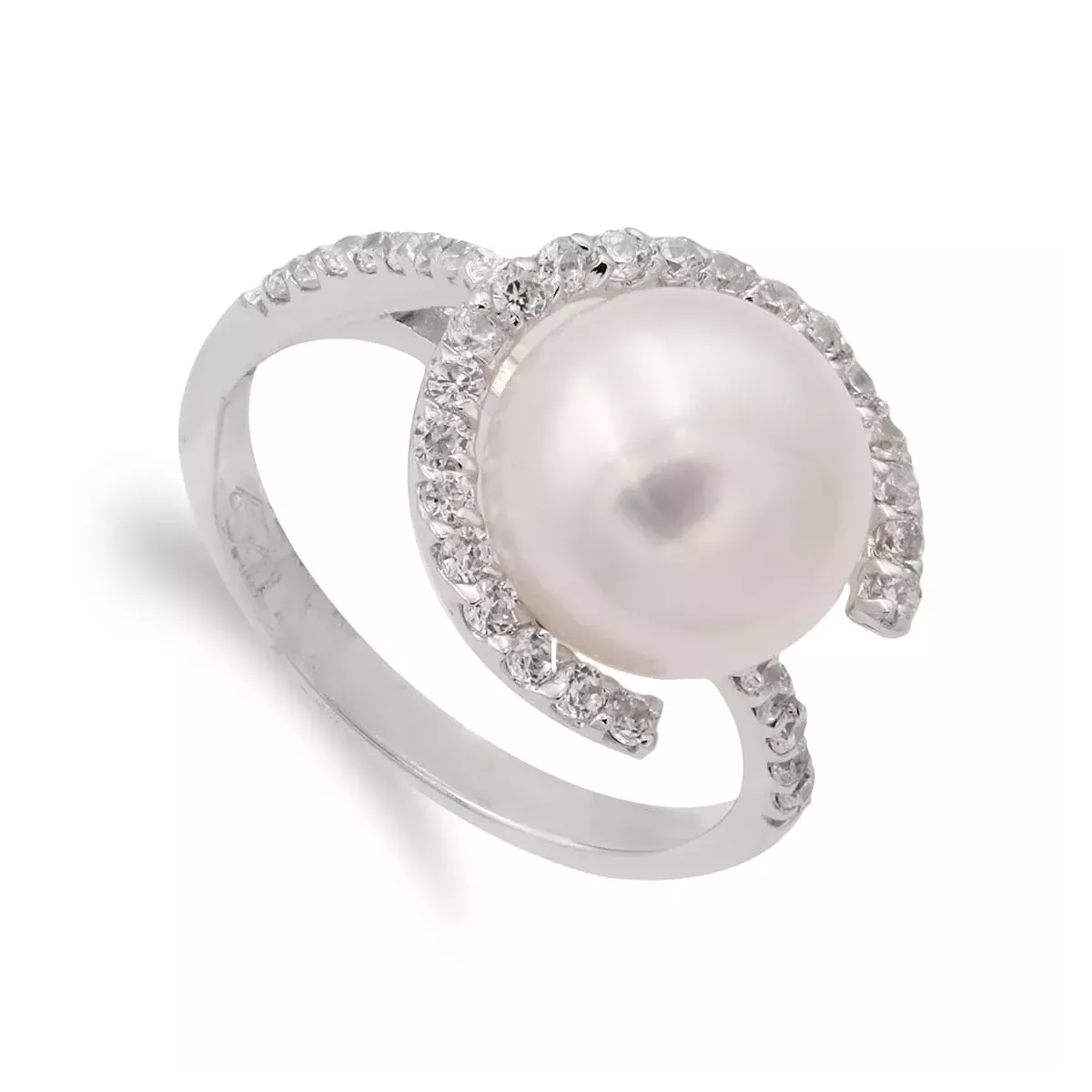 18K SORTIJA ORO BLANCO Y CIRCONITA CON PERLA 10 MM. ANCHO CUERPO: 3 MM 5