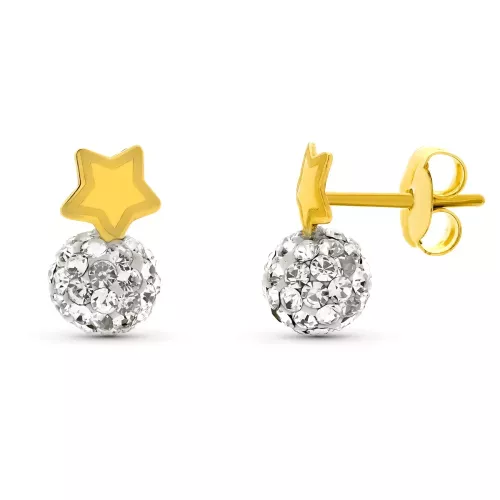 9K PENDIENTES ORO AMARILLO BOLA CIRCONITA 5MM TOTAL 10X5 MM PRESION 0