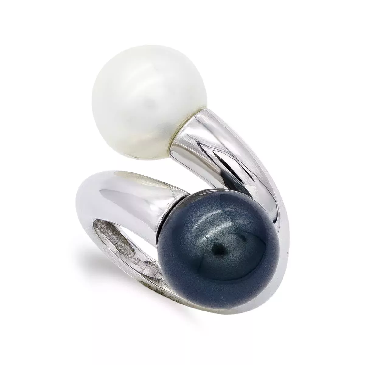 18K SORTIJA ORO BLANCO PERLA BLANCA Y TAHITI 12 MM 9