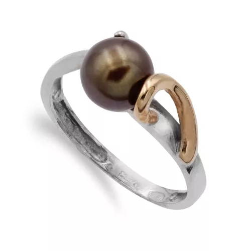 18K SORTIJA ORO BICOLOR PERLA CHOCOLATE 7 MM 2
