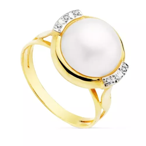 18K SORTIJA BICOLOR PERLA JAPONESA CON CIRCONITA 12 MM 4