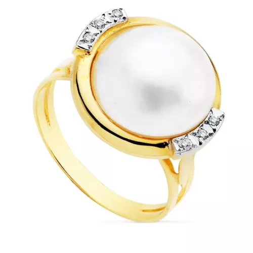 18K SORTIJA BICOLOR PERLA JAPONESA CON CIRCONITA 14 MM 4