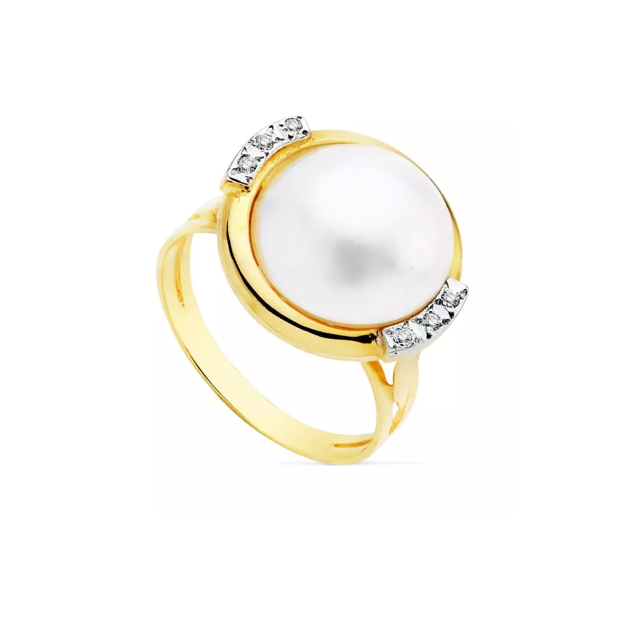 18K SORTIJA BICOLOR PERLA JAPONESA CON CIRCONITA 14 MM 4
