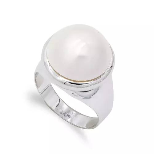 18K SORTIJA ORO BLANCO Y PERLA JAPONESA CON CERCO LISO 16 MM 5