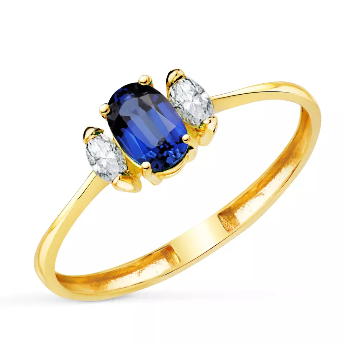 18K SORTIJA ORO AMARILLO DIAMANTES DE LABORATORIO Y ZAFIRO DIFUSION 6X4 MM 0