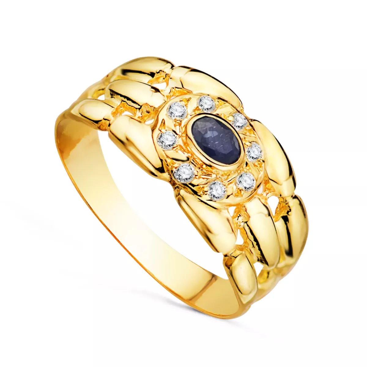 18K SORTIJA ORO AMARILLO PANTER CON CIRCONITAS Y ZAFIRO NATURAL 4X3 MM. ANCHO: 9 MM 2