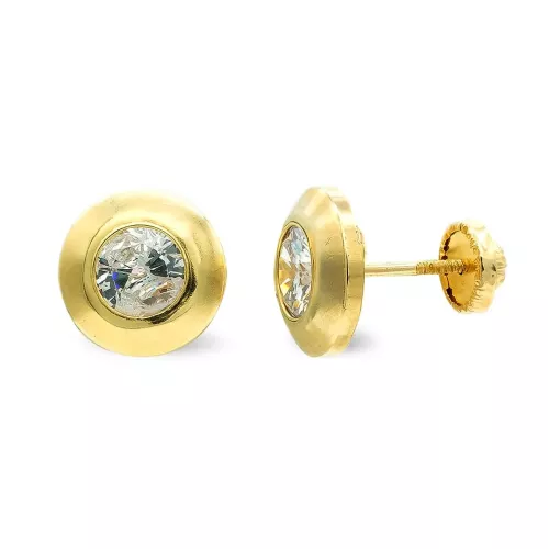 9K PENDIENTES ORO AMARILLO 9 MM CIRCONITA 5 MM CIERRE TUERCA 0