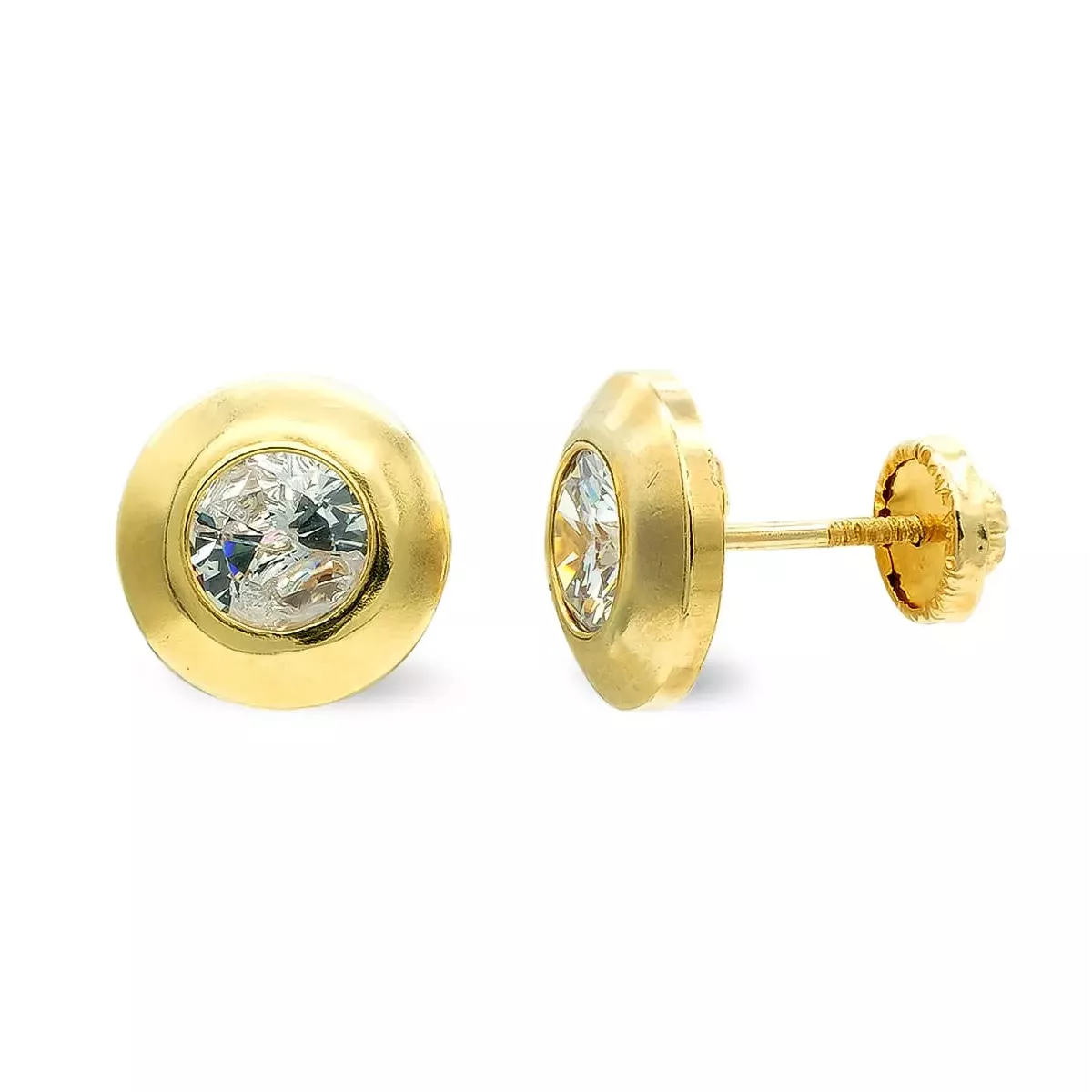 9K PENDIENTES ORO AMARILLO 9 MM CIRCONITA 5 MM CIERRE TUERCA 0