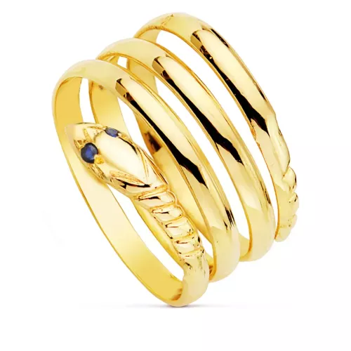 18K SORTIJA ORO AMARILLO SERPIENTE CUERPO 3 VUELTAS OJOS ZAFIRO 4