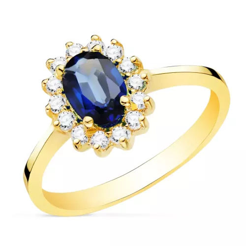 18K SORTIJA ORO AMARILLO DIAMANTES Y ZAFIRO 7X5 MM 0
