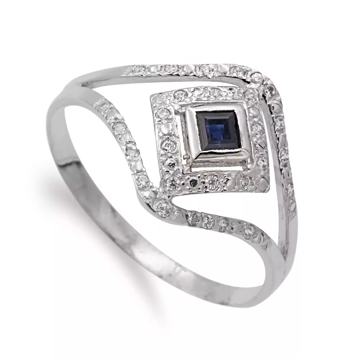 18K SORTIJA ORO BLANCO ZAFIRO Y CIRCONITAS. ANCHO: 13 MM 1