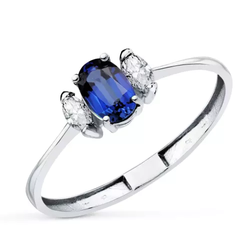 18K SORTIJA ORO DIAMANTES DE LABORATORIO Y BLANCO ZAFIRO DIFUSION 6X4 MM 0,64 QT 0,134QT. E - VS2 1,10gr