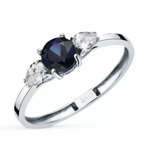 18K SORTIJA ORO BLANCO ZAFIRO 5 MM 0,63 QT Y DIAMANTES LABORATORIO TALLA PERA 0,29QT. VS2 - E 1,48gr