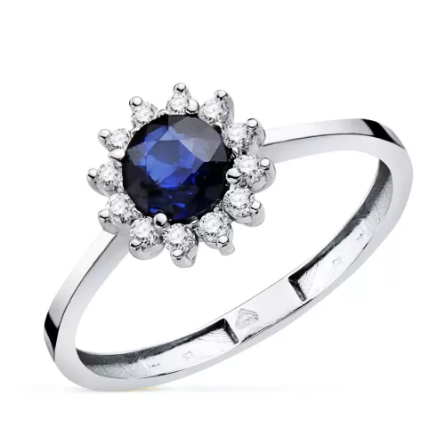 18K SORTIJA ORO BLANCO ZAFIRO 5 MM 0,56 QT Y DIAMANTES 0,17QT. G - VS2 1,92gr