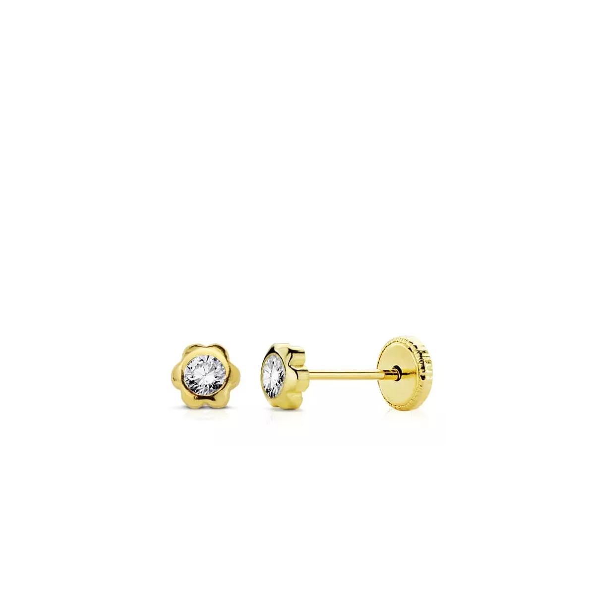 18K PENDIENTES ORO AMARILLO MARGARITA CIRCONITA 4 MM CIERRE TUERCA 0