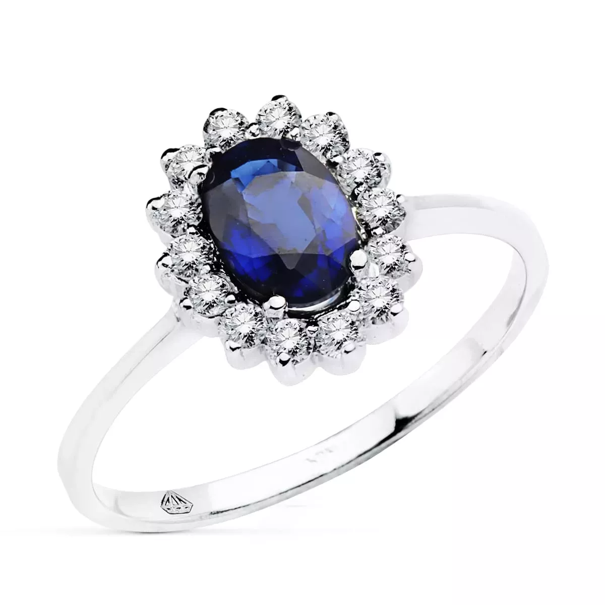 18K SORTIJA ORO BLANCO DIAMANTES Y ZAFIRO DIFUSION 7X5 MM 0