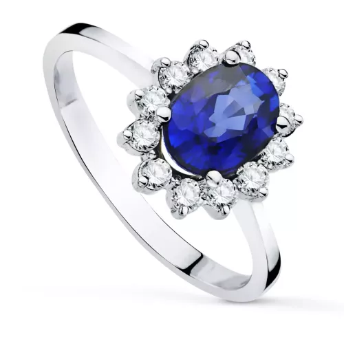 18K SORTIJA ORO BLANCO DIAMANTES Y ZAFIRO 8X6 MM 1,63 QT 0,42 QT VS2-G. 3,52gr