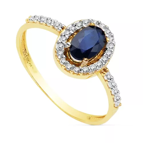 18K SORTIJA ORO BICOLOR CON CIRCONITA Y ZAFIRO DE 6X4 MM 1