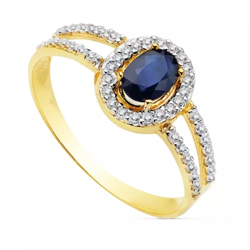 18K SORTIJA ORO BICOLOR CON CIRCONITA Y ZAFIRO DE 6X4 MM 2