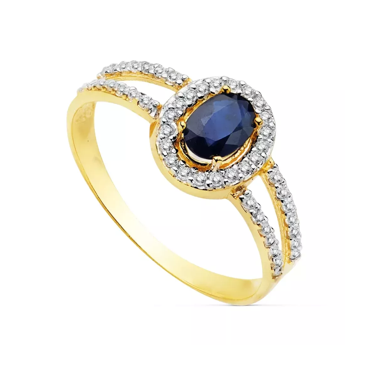 18K SORTIJA ORO BICOLOR CON CIRCONITA Y ZAFIRO DE 6X4 MM 2