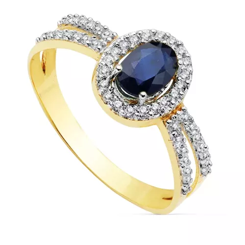 18K SORTIJA ORO BICOLOR CON CIRCONITA Y ZAFIRO OVAL 6X4 MM 1