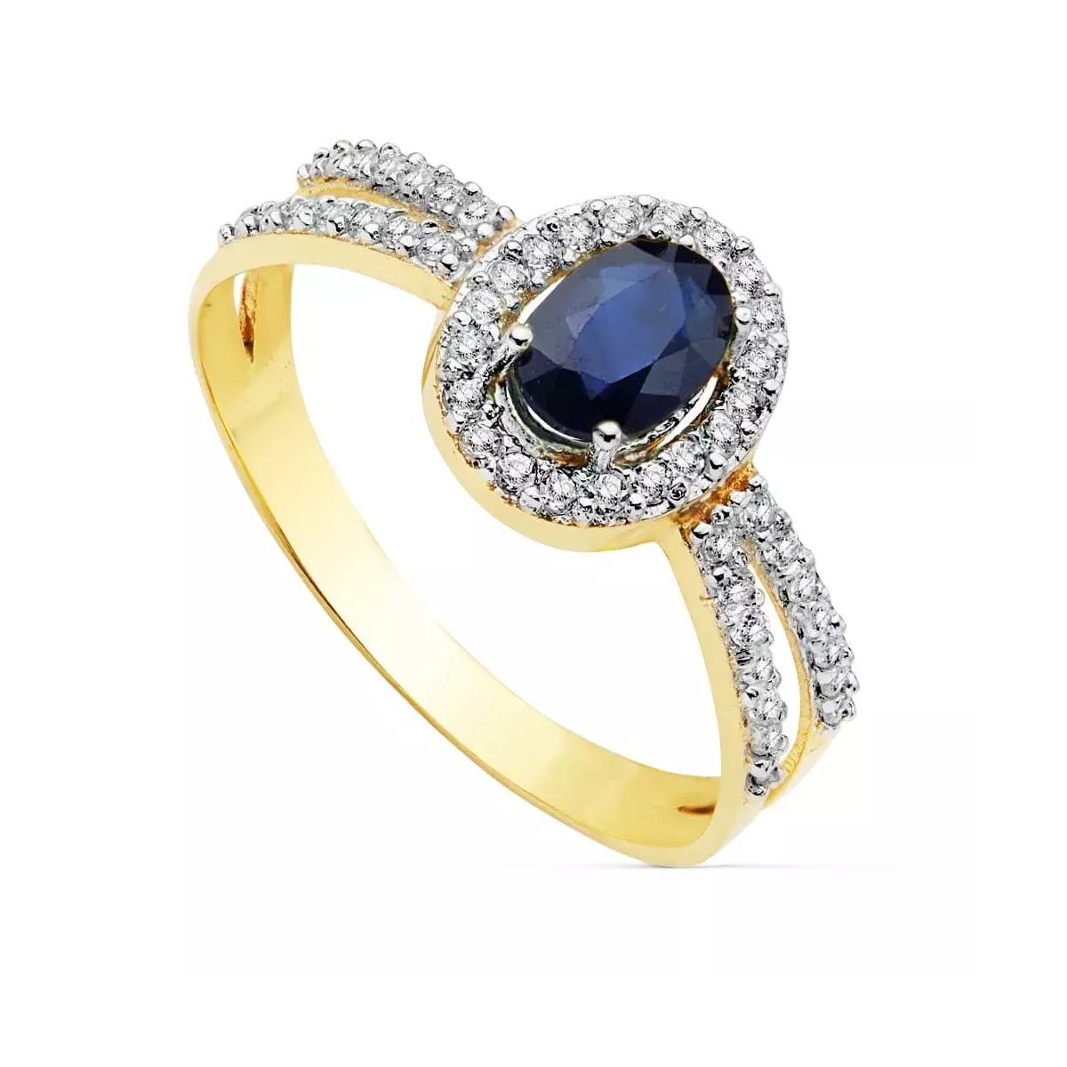 18K SORTIJA ORO BICOLOR CON CIRCONITA Y ZAFIRO OVAL 6X4 MM 1
