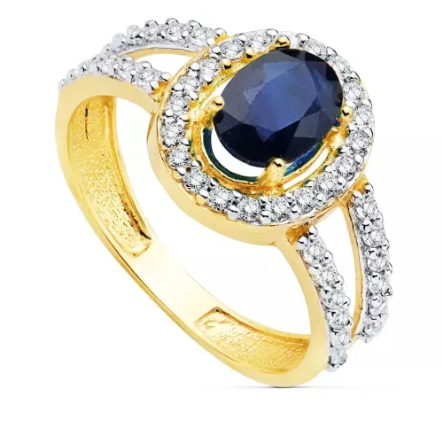 18K SORTIJA ORO BICOLOR CON CIRCONITA Y ZAFIRO DE 6X5 MM 2