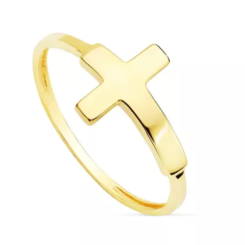 18K SORTIJA ORO AMARILLO CON CRUZ LISA DE 13 X 9 MM. ANCHO CUERPO: 1