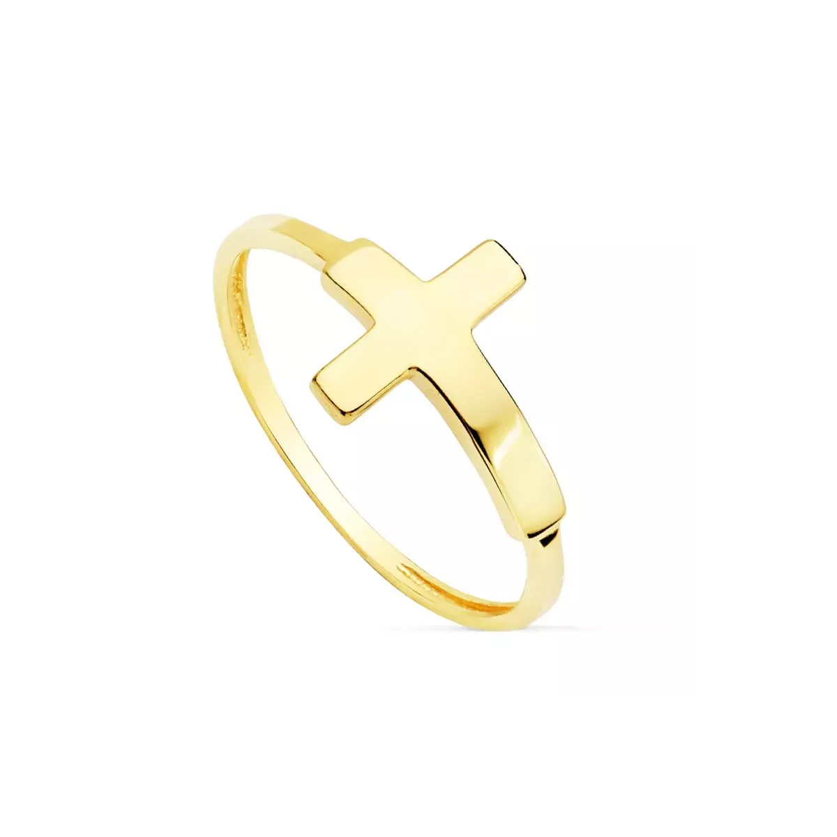18K SORTIJA ORO AMARILLO CON CRUZ LISA DE 13 X 9 MM. ANCHO CUERPO: 1
