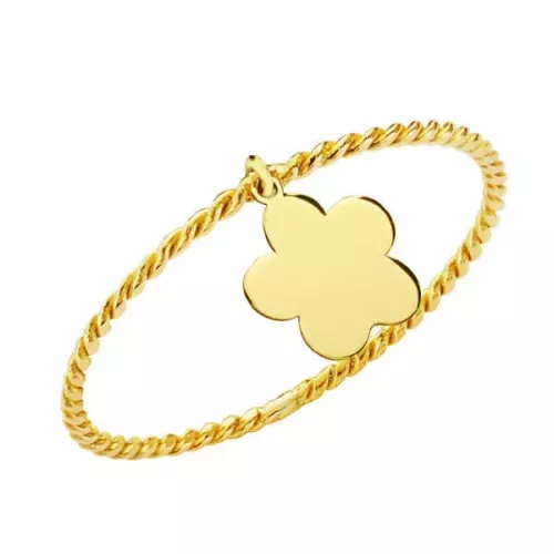 18K SORTIJA ORO AMARILLO CUERPO FINO RIZADO Y COLGANTE FLOR. ANCHO: 0.5 MM 0